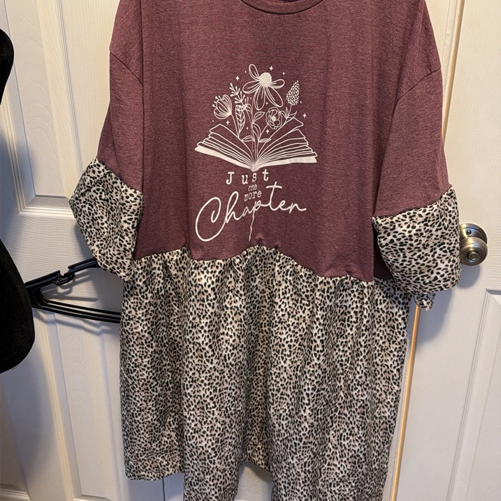 Purple Graphic Dress with Leopard Print
